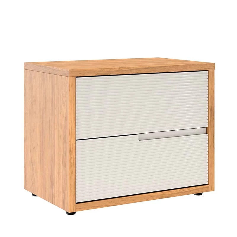 Mesa de Cabeceira 2 Gavetas Cava 100% MDF Concept Robel Freijo/Off White Frisado