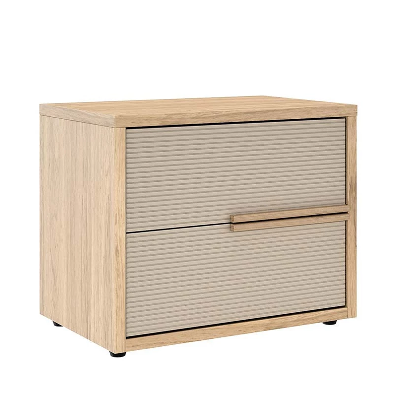 Mesa de Cabeceira 2 Gavetas Puxadores 100% MDF Concept Robel Hanover/Fendi Frisado