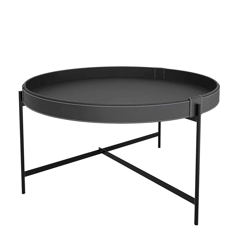 Mesa de Centro Redonda Couro Sintético 70x70x39 Decor Patrimar Preto