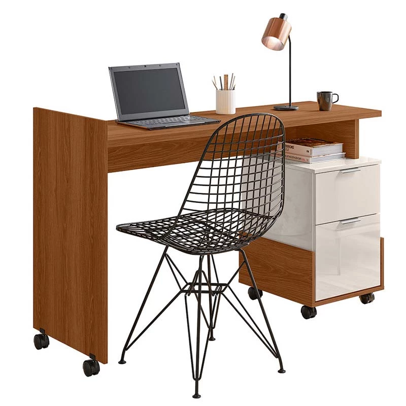 Mesa Para Escritório Estudos 2 Gavetas 138cm Alessa M1 Lukaliam Jequitiba/Off White