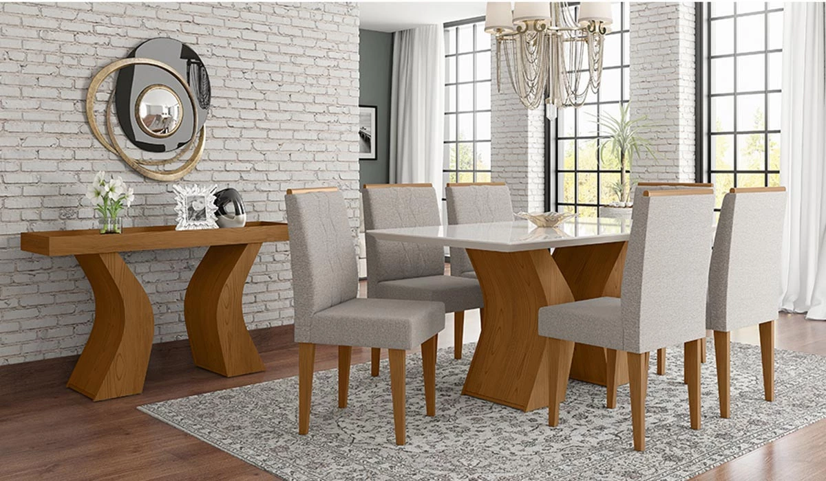 Sala de Jantar Santorini com 06 Cadeiras Creta Lukaliam Canela/Titânio