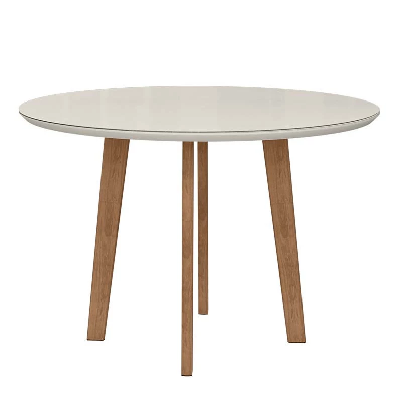 Mesa de Jantar Redonda Tampo Vidro 108x108 Pés Oblongo Turmalina RV Móveis Off White