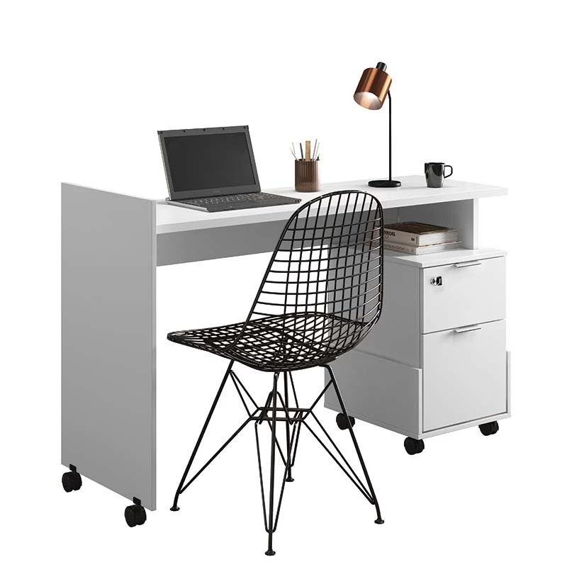 Mesa Para Escritório Estudos 2 Gavetas 138cm Alessa M1 Lukaliam Branco