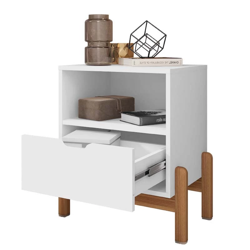 Mesa de Cabeceira 1 Gaveta 1 Nicho 52cm x 58cm Antares Casa D Branco