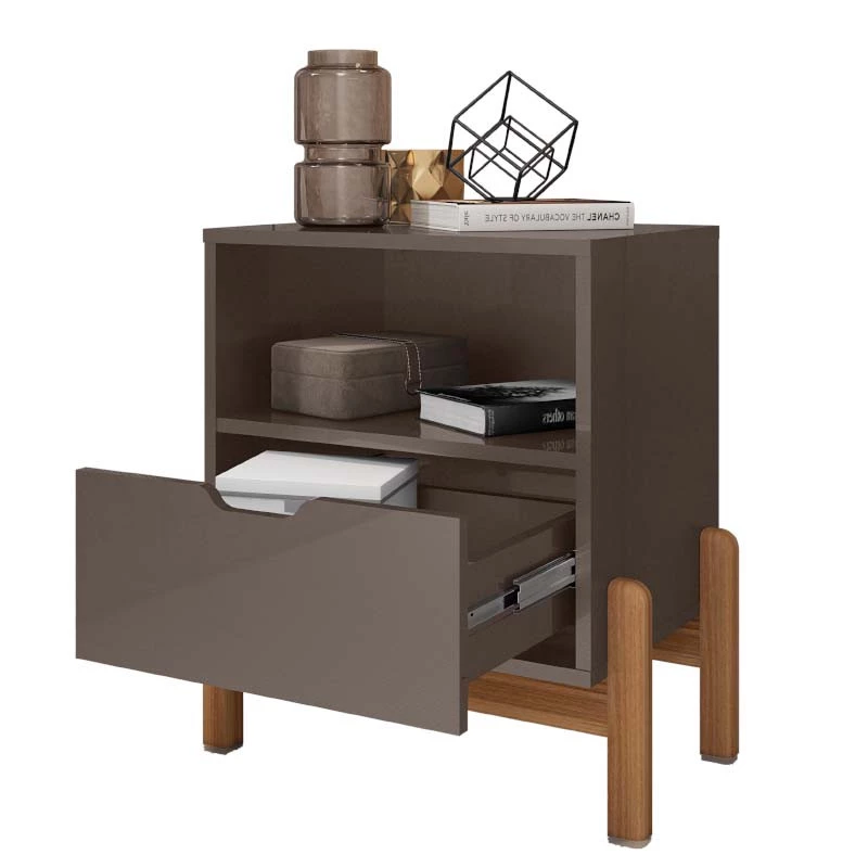 Mesa de Cabeceira 1 Gaveta 1 Nicho 52cm x 58cm Antares Casa D Cinza