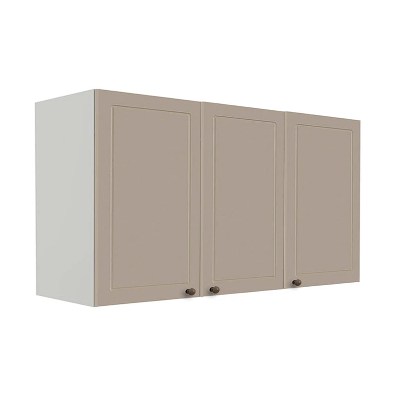 Módulo Armário Aéreo 68x120x56cm 3 Portas 100% MDF Cozinha Provence Robel Branco/Fendi Matte