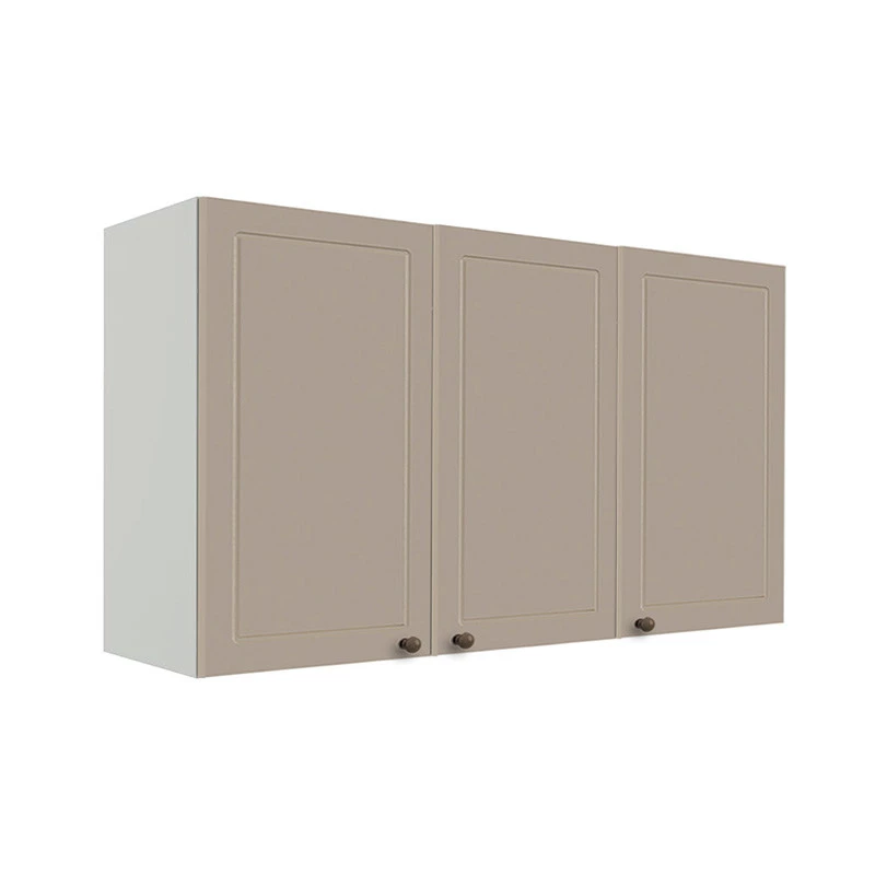 Módulo Armário Aéreo 68x120x34cm 3 Portas 100% MDF Cozinha Provence Robel Branco/Fendi Matte