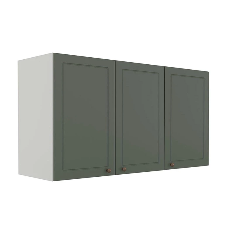 Módulo Armário Aéreo 68x120x56cm 3 Portas 100% MDF Cozinha Provence Robel Branco/Sálvia Matte