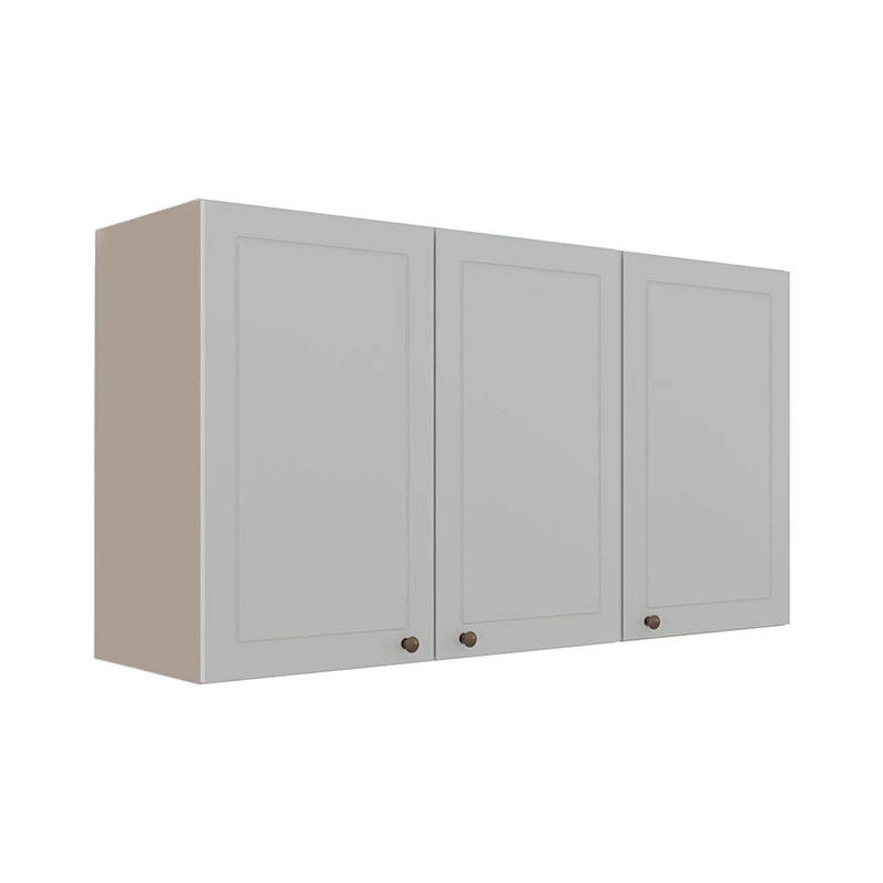 Módulo Armário Aéreo 68x120x34cm 3 Portas 100% MDF Cozinha Provence Robel Fendi/Branco Matte