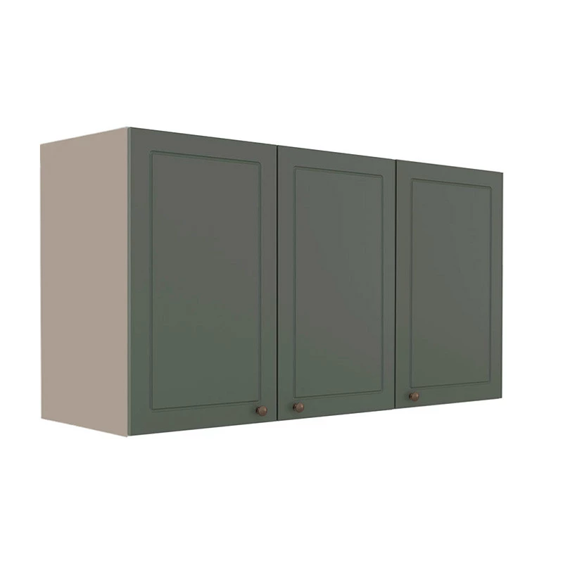 Módulo Armário Aéreo 68x120x56cm 3 Portas 100% MDF Cozinha Provence Robel Fendi/Sálvia Matte