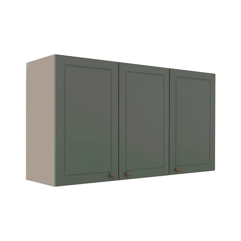 Módulo Armário Aéreo 68x120x34cm 3 Portas 100% MDF Cozinha Provence Robel Fendi/Salvia Matte