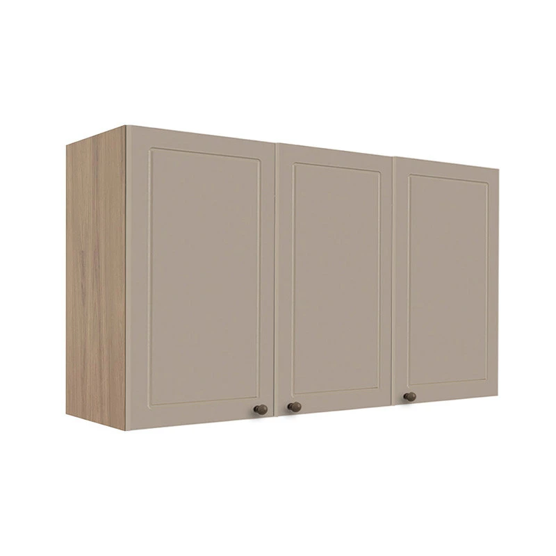 Módulo Armário Aéreo 68x120x34cm 3 Portas 100% MDF Cozinha Provence Robel Hanover/Fendi Matte