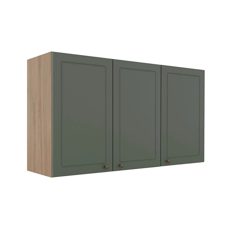 Módulo Armário Aéreo 68x120x34cm 3 Portas 100% MDF Cozinha Provence Robel Hanover/Salvia Matte