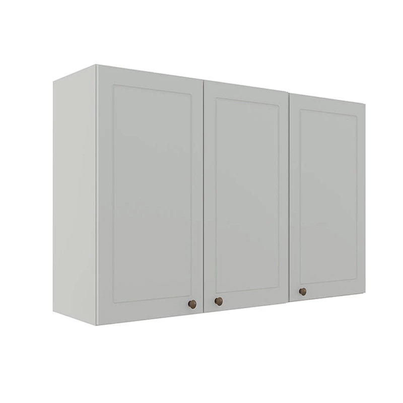 Módulo Armário Aéreo 88x120x34cm 3 Portas 100% MDF Cozinha Provence Robel Branco/Branco Matte