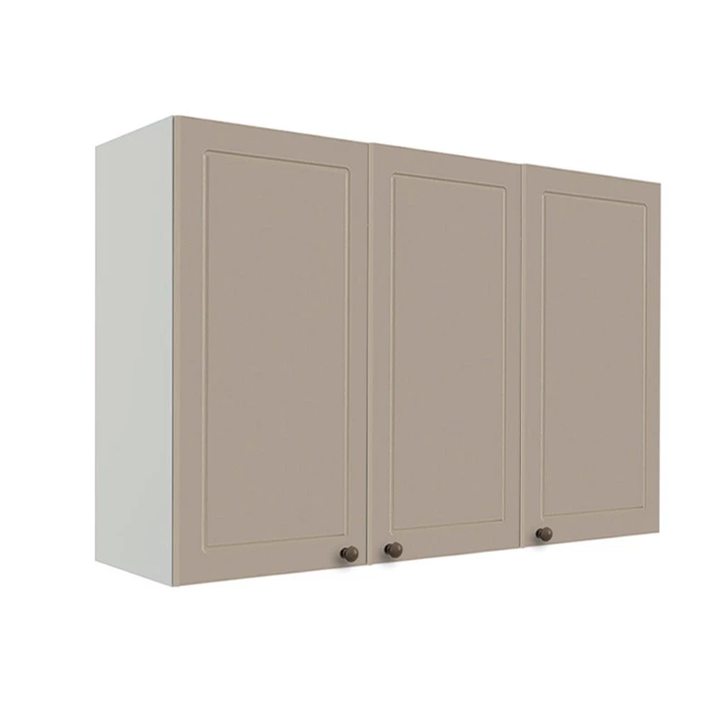 Módulo Armário Aéreo 88x120x34cm 3 Portas 100% MDF Cozinha Provence Robel Branco/Fendi Matte