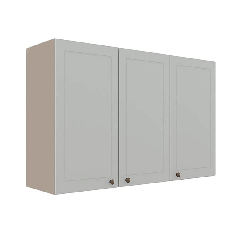 Módulo Armário Aéreo 88x120x34cm 3 Portas 100% MDF Cozinha Provence Robel Fendi/Branco Matte