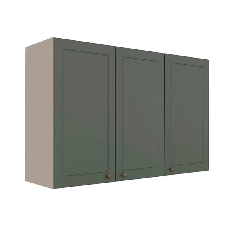 Módulo Armário Aéreo 88x120x34cm 3 Portas 100% MDF Cozinha Provence Robel Fendi/Salvia Matte