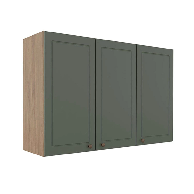 Módulo Armário Aéreo 88x120x34cm 3 Portas 100% MDF Cozinha Provence Robel Hanover/Salvia Matte