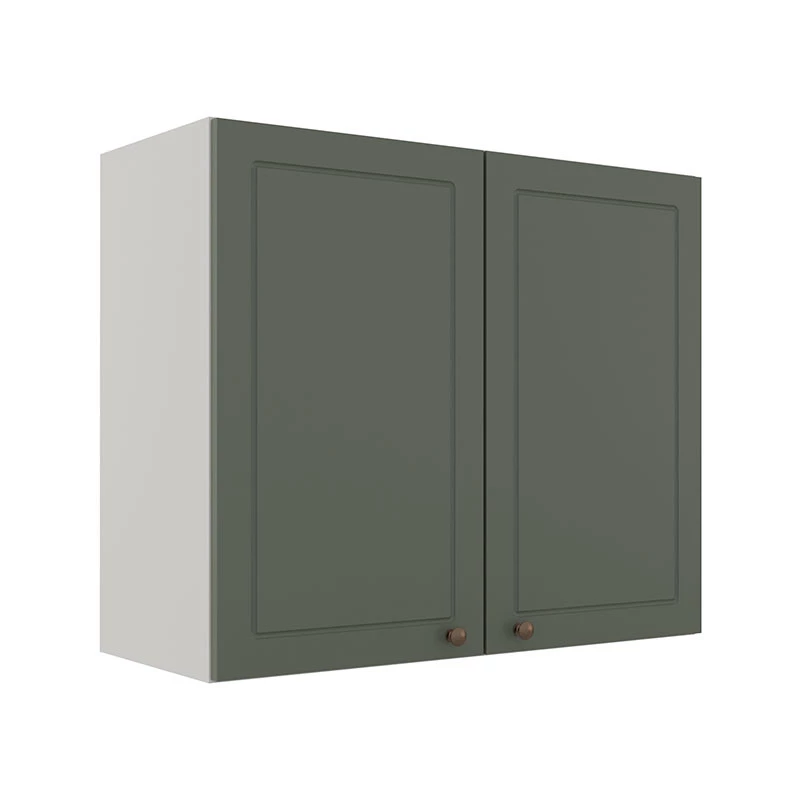 Módulo Armário Aéreo 68x80x34cm 2 Portas 100% MDF Cozinha Modulada Provence Robel Branco/Salvia Matte