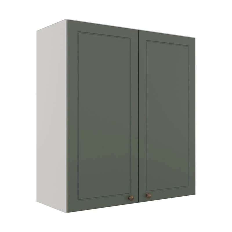 Módulo Armário Aéreo 88x80x34cm 2 Portas 100% MDF Cozinha Provence Robel Branco/Salvia Matte