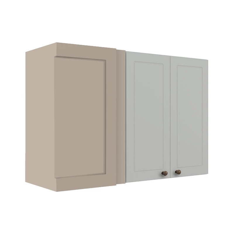 Módulo Armário Aéreo Canto Reto 68x100x34cm 100% MDF Cozinha Provence Robel Fendi/Branco Matte