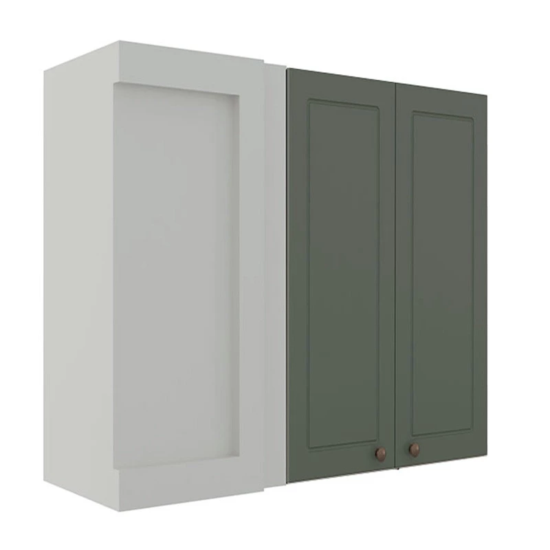 Módulo Armário Aéreo Canto Reto 88x100x34cm 100% MDF Cozinha Provence Robel Branco/Salvia Matte