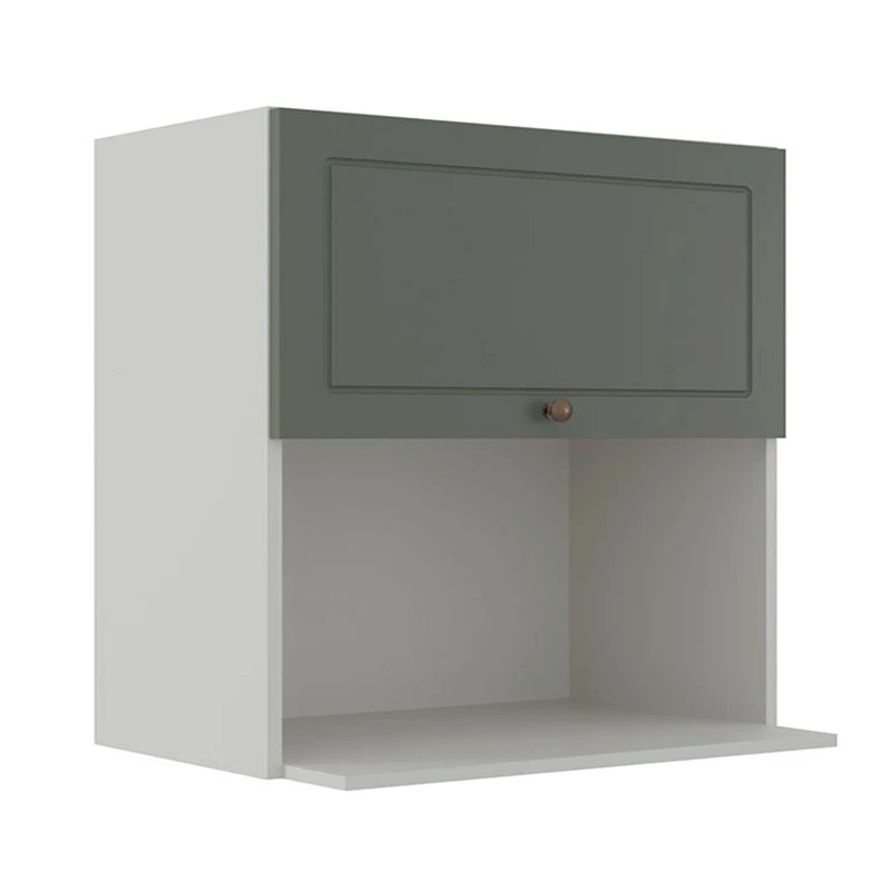 Módulo Armário Aéreo Nicho Micro-Ondas 68x70x43cm 100% MDF Cozinha Provence Robel Branco/Salvia Matte