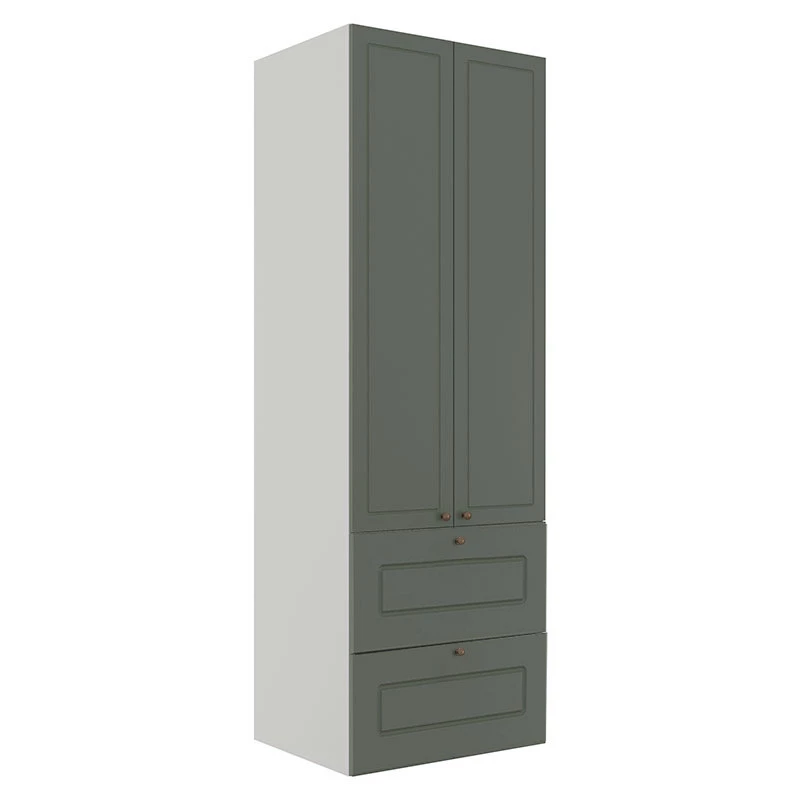 Módulo Paneleiro 172x70x56cm 2 Portas 2 Gavetas 100% MDF Cozinha Provence Robel Branco/Salvia Matte