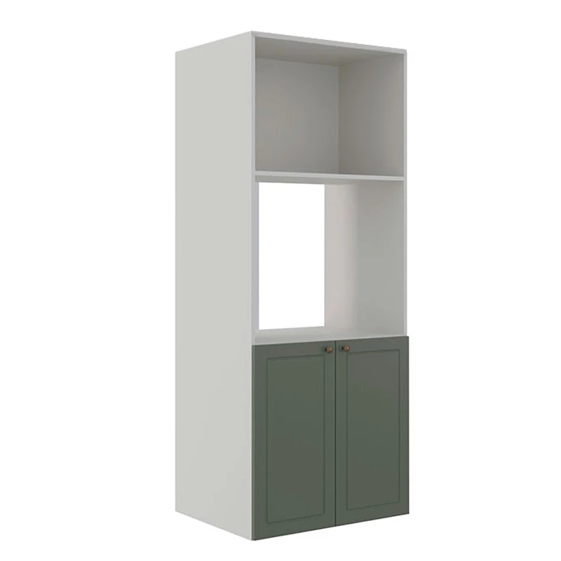 Módulo Torre Quente 172x70x56cm Micro-Ondas Forno 100% MDF Cozinha Provence Robel Branco/Salvia Matte