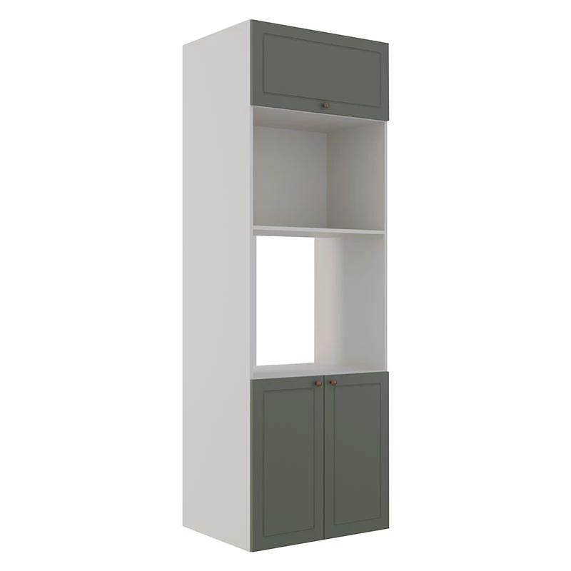 Módulo Torre Quente 208x70x56cm Micro-Ondas Forno 100% MDF Cozinha Provence Robel Branco/Salvia Matte