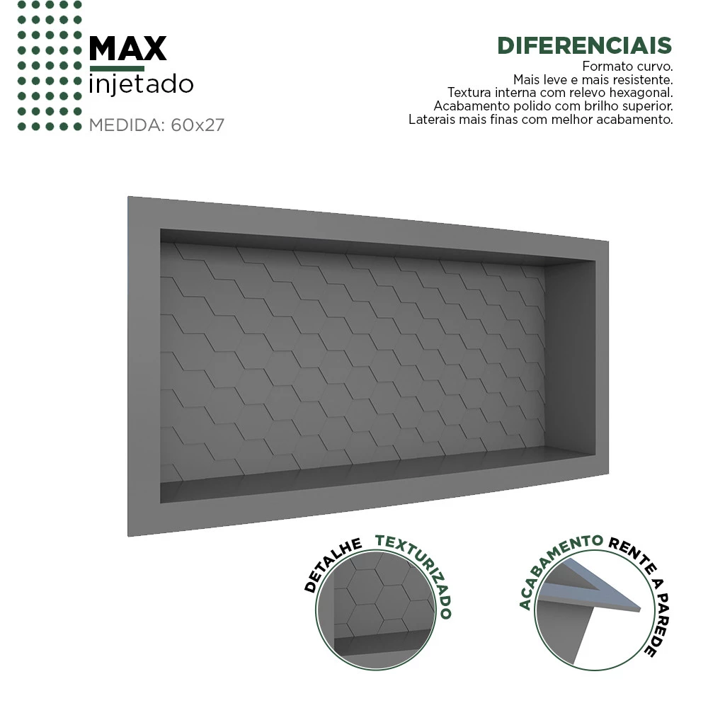 Nicho Para Banheiro 60x27x9.5 Termoplástico Cozimax Chumbo
