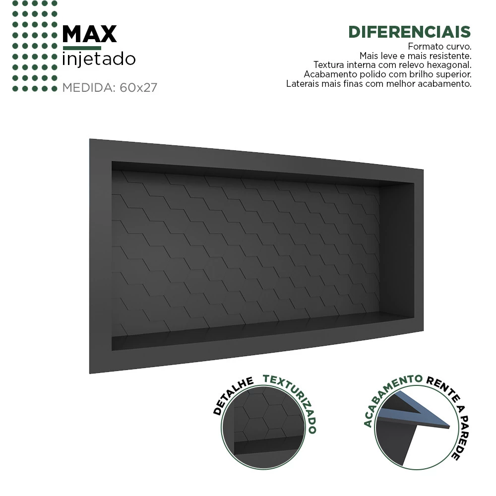 Nicho Para Banheiro 60x27x9.5 Termoplástico Cozimax Preto