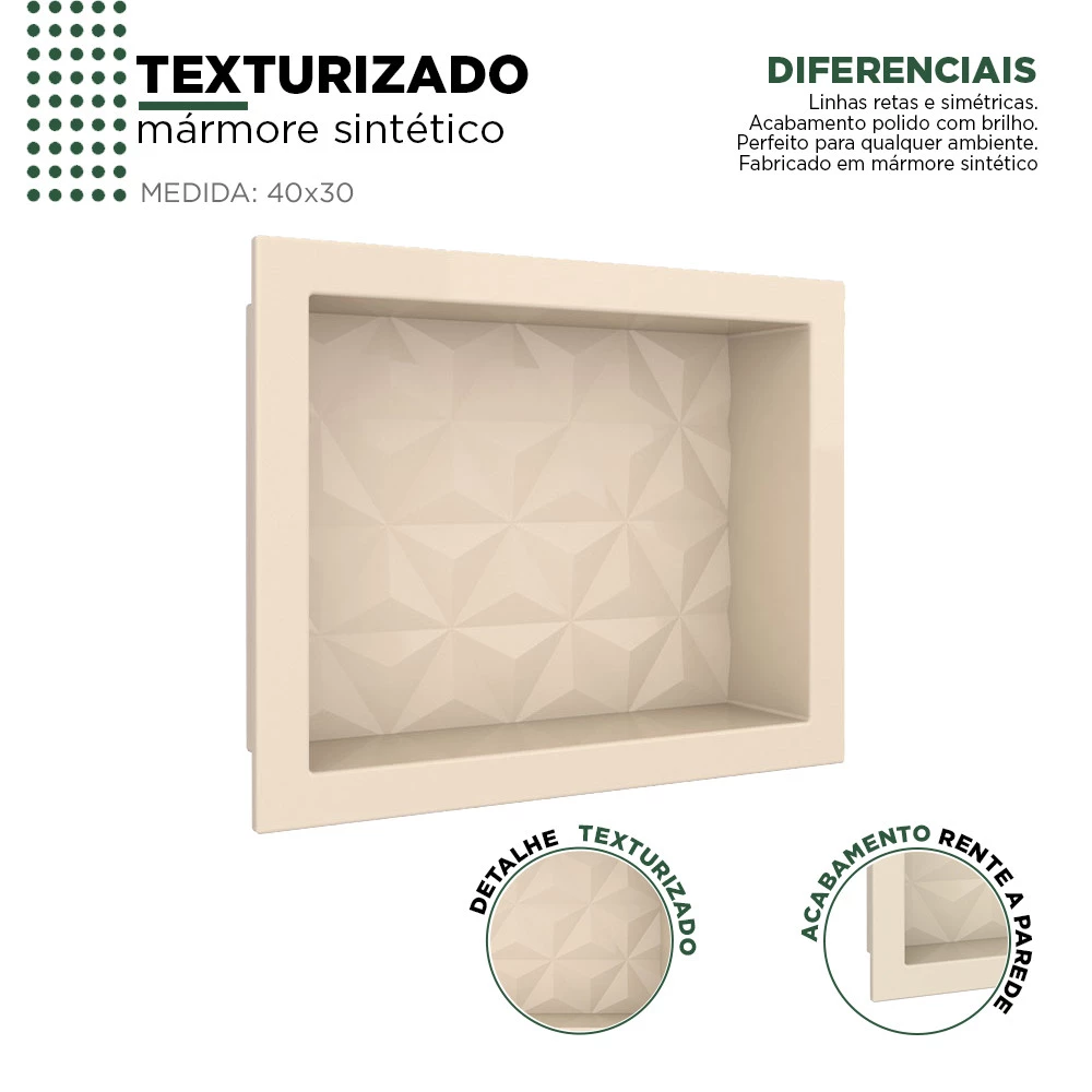 Nicho Para Banheiro 40x30x10 Mármore Sintético Cozimax Bege Textura