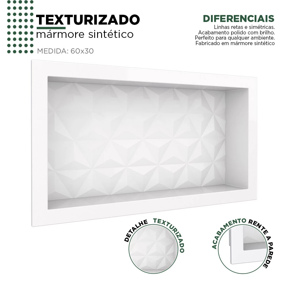 Nicho Para Banheiro 60x30X10 Mármore Sintético Cozimax Branco Textura