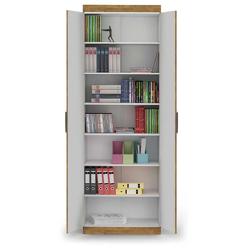 Organizador Multiuso Quarto Sala Escritório 2 Portas 204x70cm Delta Lukaliam Amendoa/Off White