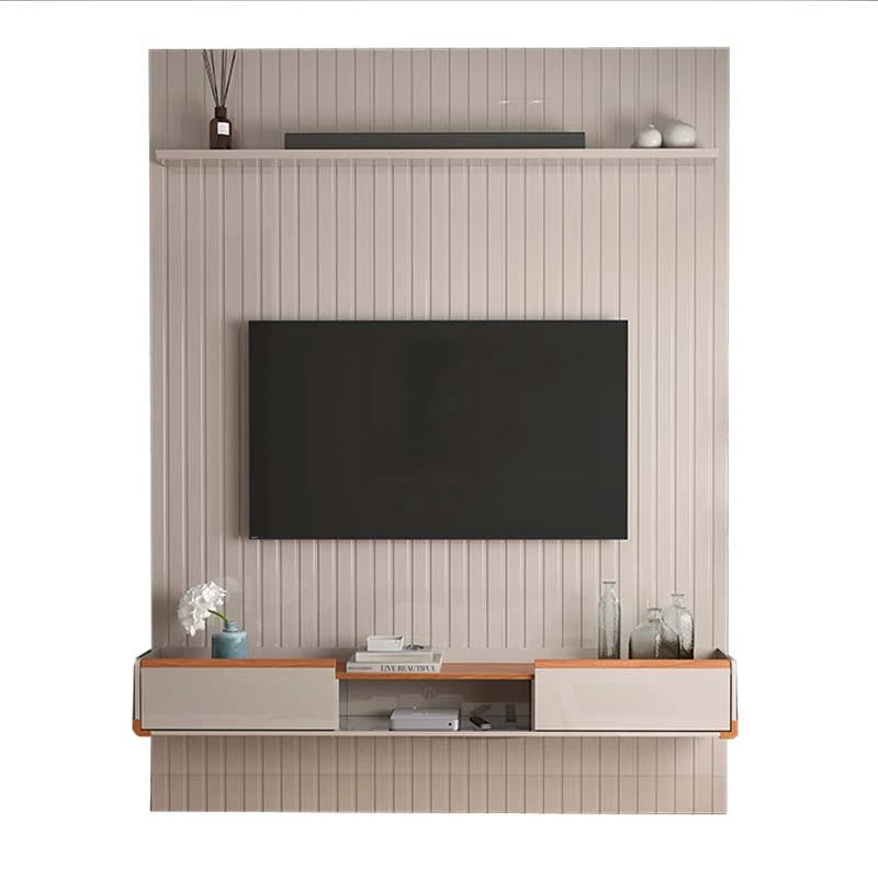 Painel Frisado 191x250cm Oslo Para TV 75 Bancada Atlas Lukaliam Off White/Jequitiba