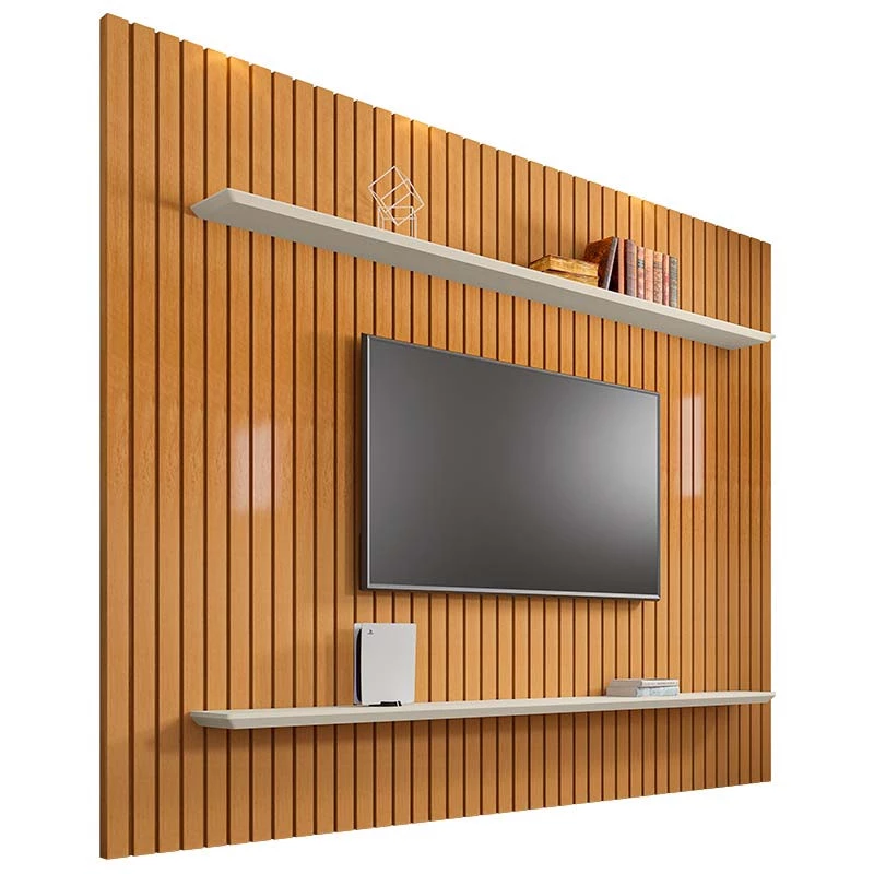 Painel Ripado 218x230 Para TV 75 Polegadas Sala Roma RV Móveis Cinamomo/Off White