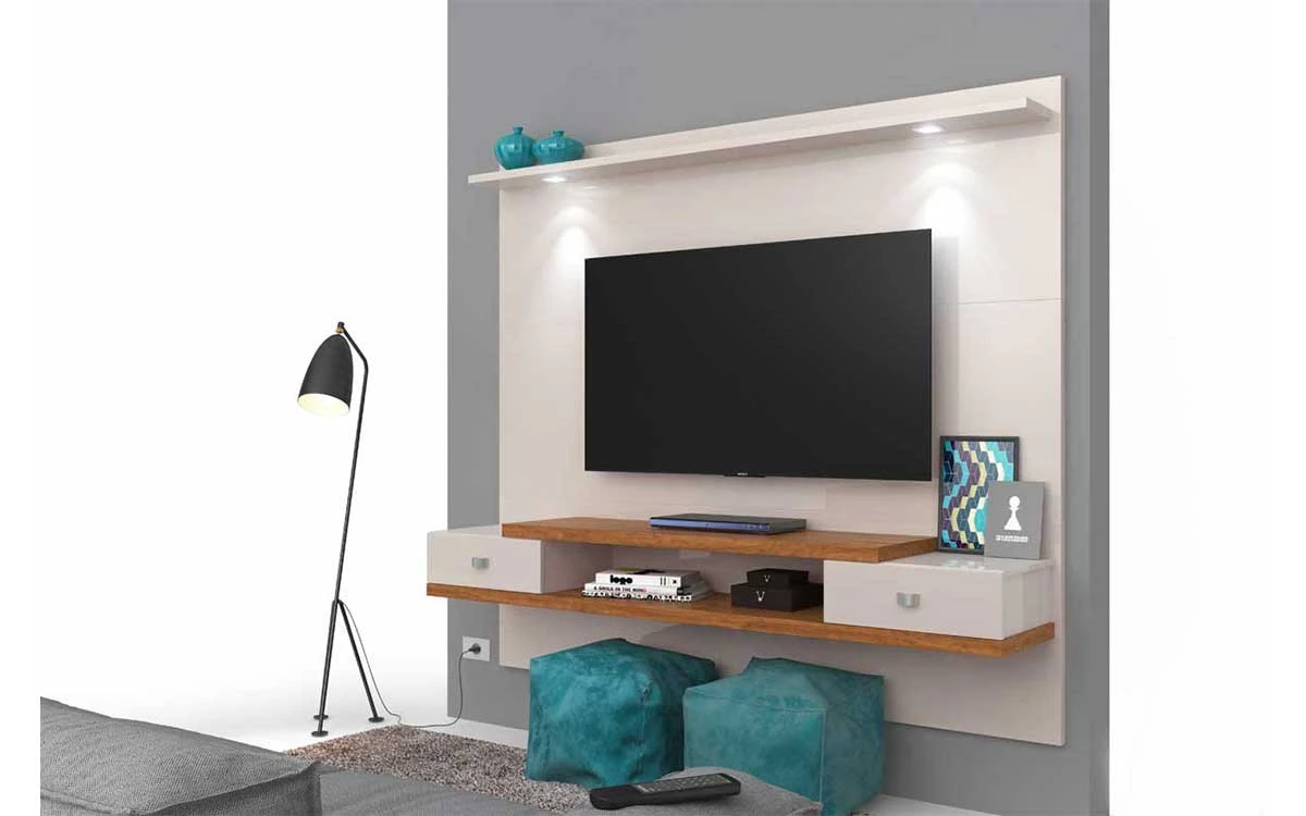 Painel Suspenso Para TV 60 Polegadas Vênus 1.8 Lukaliam Off White/Amêndoa