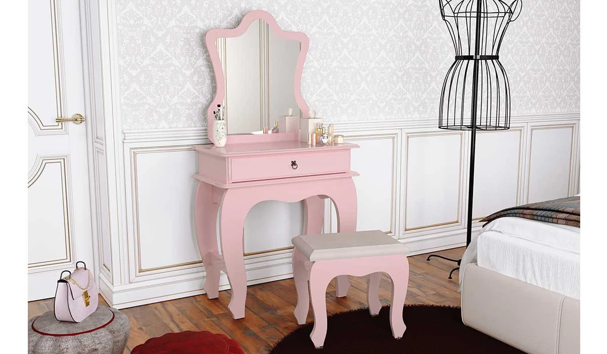 Penteadeira Infantil com Banqueta 150cm Baby 7200 JB Bechara Rosê