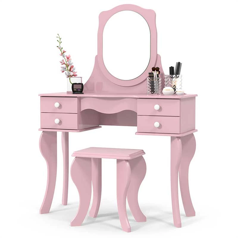 Penteadeira Com Banqueta Espelho 4 Gavetas Princesa Patrimar Rosa