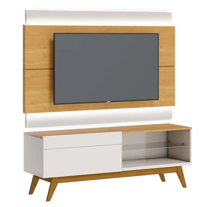 Rack com Painel Para TV 146cm 1 Gaveta Classic 1G 1.4 Com LED Imcal Naturale/Off White
