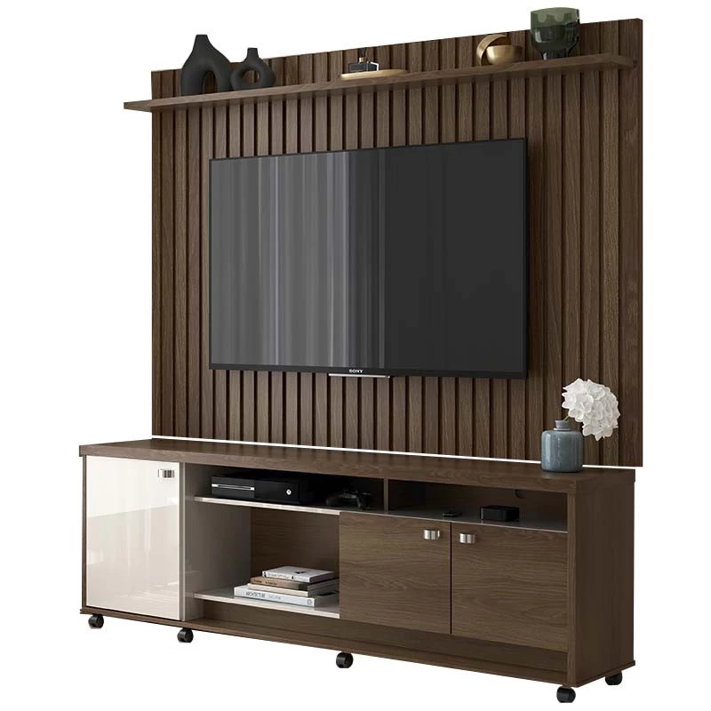 Rack com Painel Frisado 185cm Para TV 75 Dallas Lukaliam Imbuia/Off White