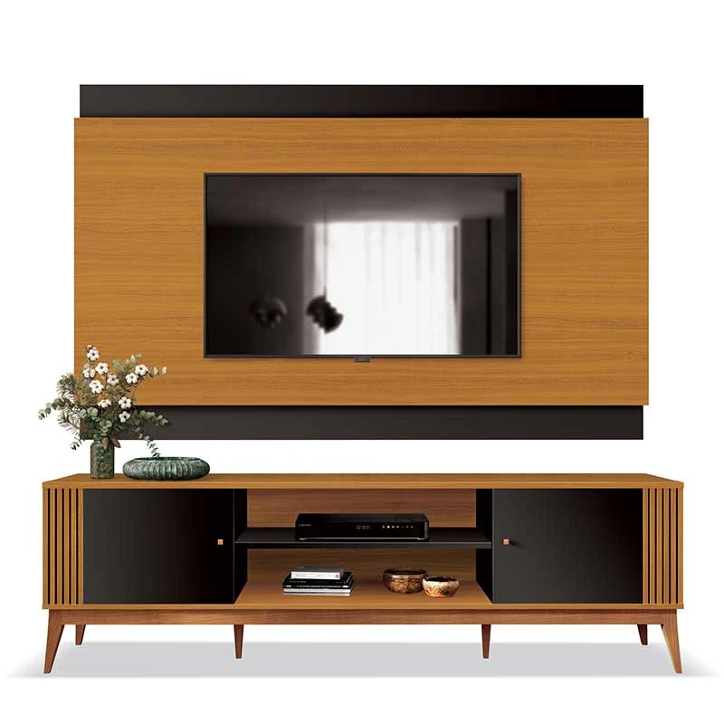 Rack Com Painel Legacy 2.0 Para TV 75 Polegadas EDN Preto/Cedro