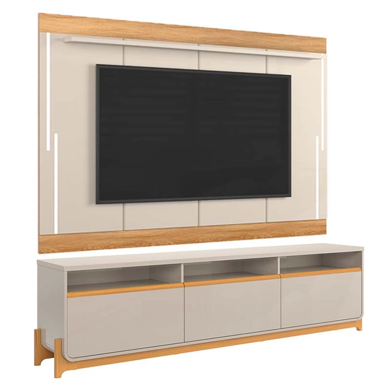 Rack Com Painel Para TV 75 Polegadas 213cm Lion Lukaliam Off White/Freijo