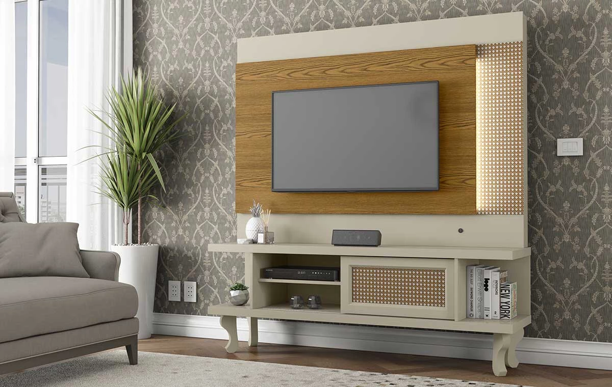 Home Luminos Para TV 46 Polegadas Patrimar Off White/Cumaru
