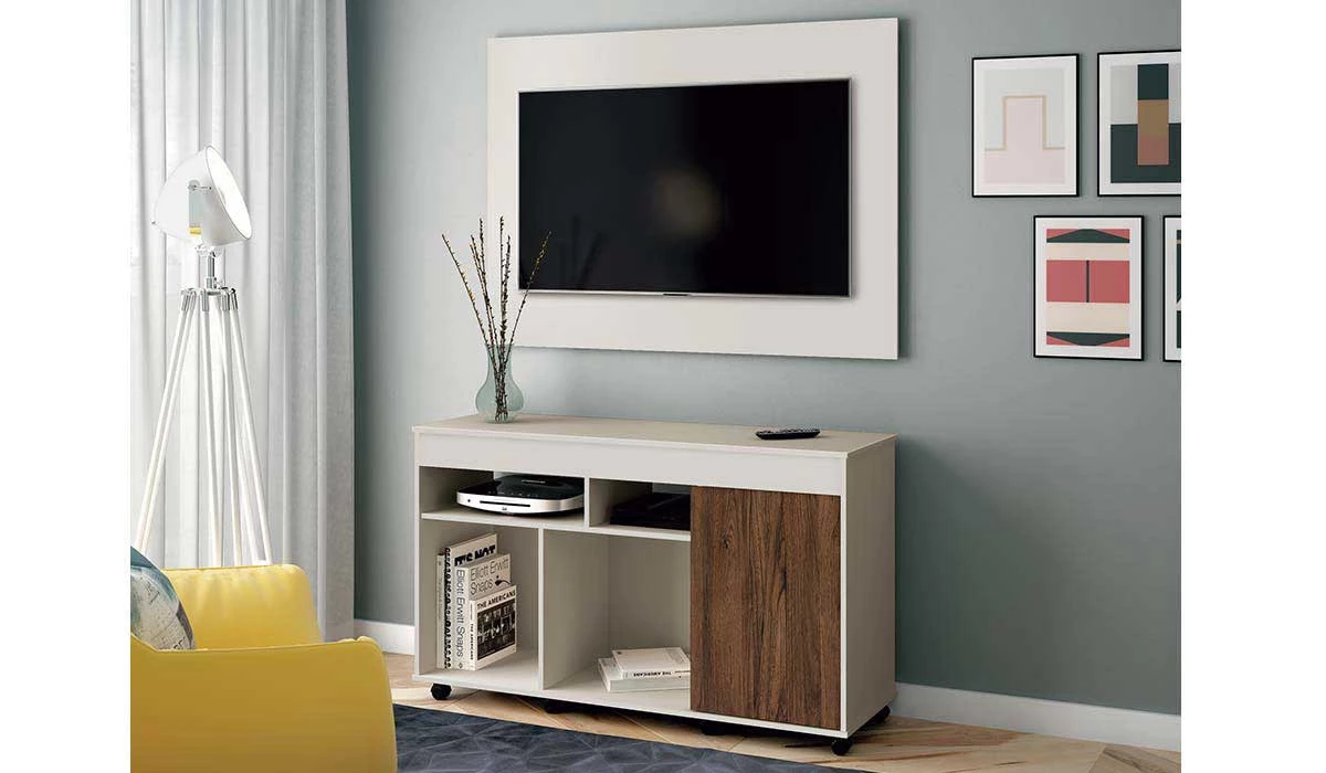 Rack com Painel Para TV 40 Vision EDN Off White/Naturale