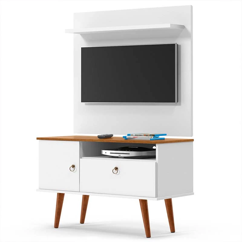 Rack com Painel Pequeno Para TV 32 Polegadas 90cm Yan Patrimar Branco/Cumaru