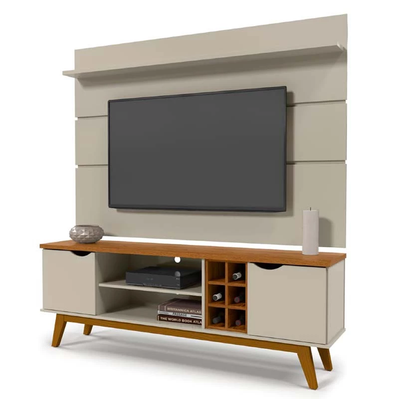 Rack com Painel Para TV 75 Polegadas 180cm Prism 1.8 Patrimar Off White/Cumaru