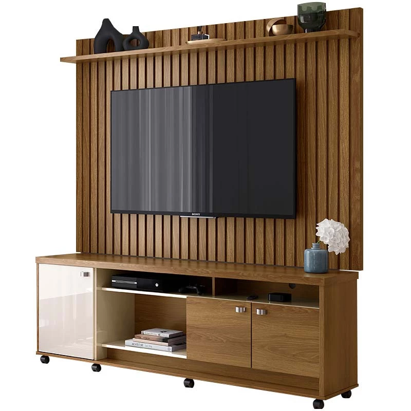 Rack com Painel Ripado Para TV 75 Polegadas Dallas Lukaliam Imbuia/Off White