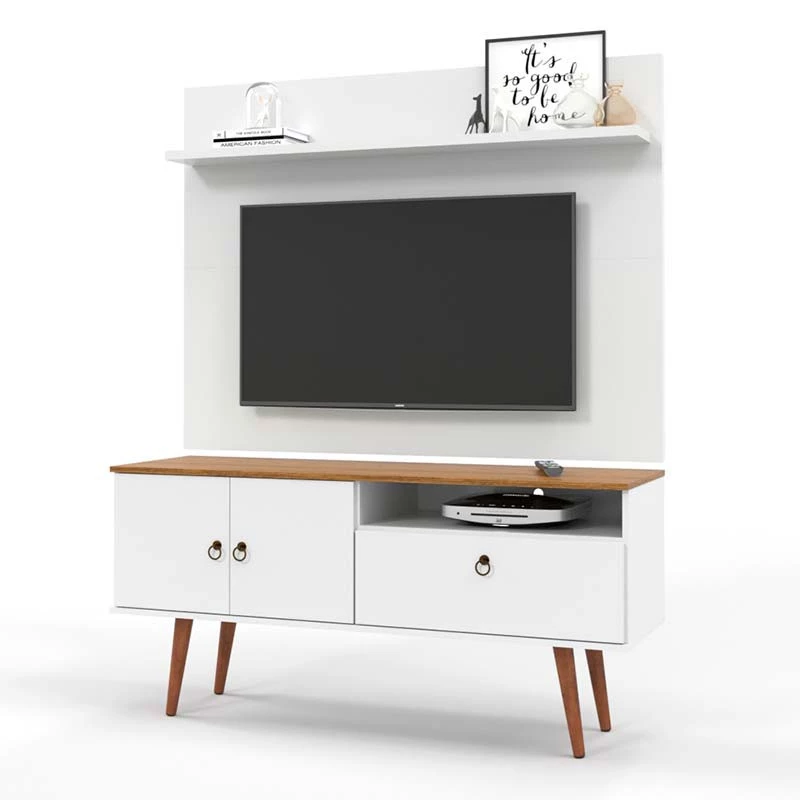 Rack com Painel 137cm Para TV 46 Polegadas Topázio Patrimar Branco/Cumaru